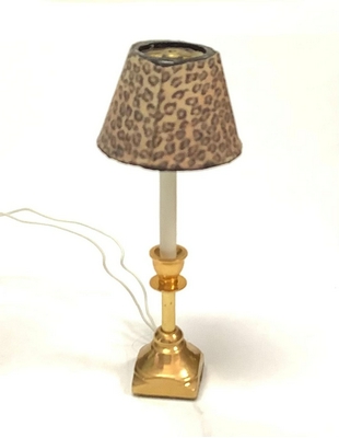 Candlestick Lamp with Leopard Shade